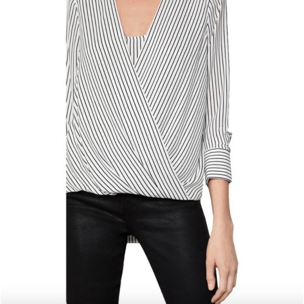 BCBG Max Azria Striped Faux Wrap Optic White Med - Picture 3 of 8